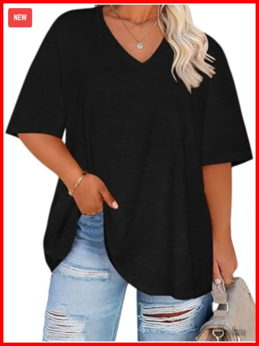 Plus Size Oversized V Neck T-Shirt Short Sleeve Summer Top